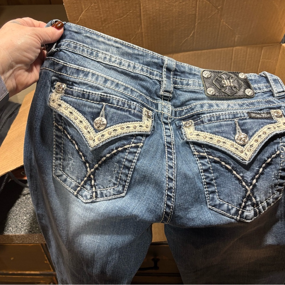 Miss Me Blue Boot Cut Jeans with Lace Accents